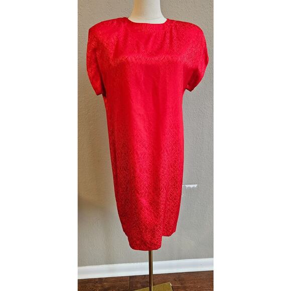 Vintage‎ 80s 100% Silk Liz Claiborne Red Sheath Dress & Jacket Set Sz 6 Petite - Picture 2 of 7